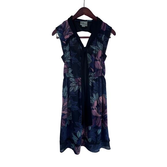 Maeve Anthropologie Bretin Black A-Line Floral Neck Tie Midi Dress Small - Picture 1 of 9